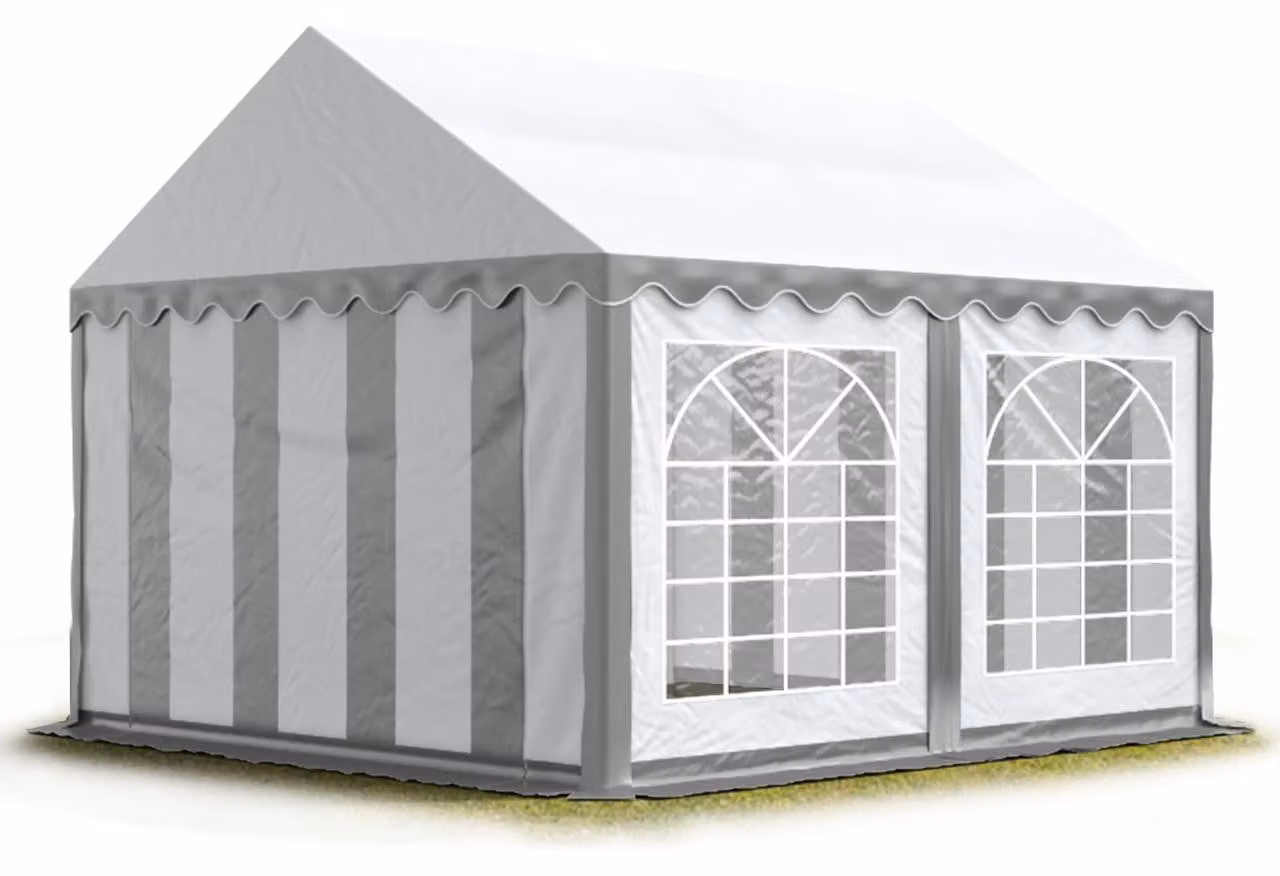 TOOLPORT Tendone per feste 4x4 m PVC grigio-bianco 100% impermeabile Tendone da esterno Tenda party