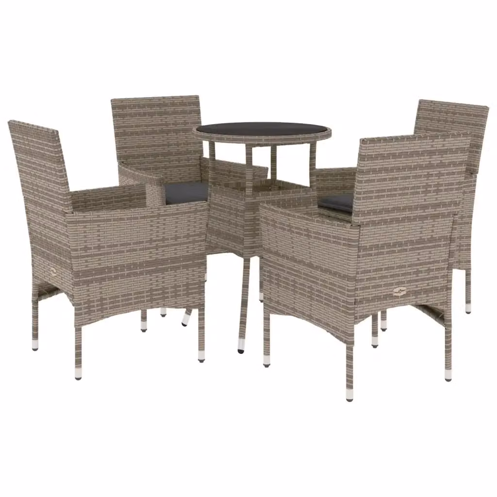 Set da Pranzo da Giardino vidaXL in Polyrattan Grigio con Vetro e 5 Cuscini – 2
