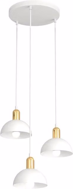 Lampadario a sospensione Luceart-Classic Rigantona con 3 luci, base tonda in acciaio e diffusori a cupola, colore bianco e oro
