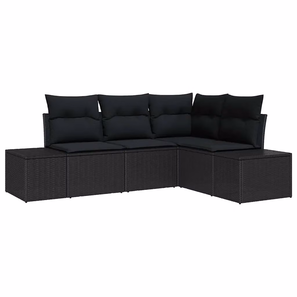 Set Divano da Giardino a L vidaXL in Polyrattan Nero con Cuscini e Contenitore per l'Archiviazione – 2