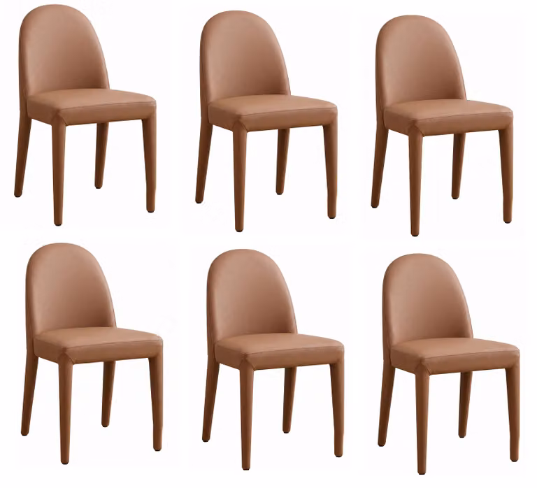 Set di 6 sedie da pranzo minimaliste, color marrone, in ecopelle, dal design elegante