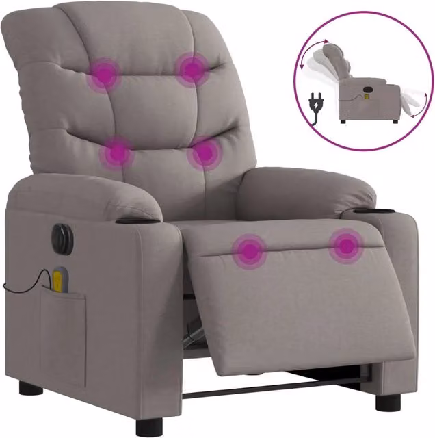 Poltrona Massaggiante | Sedia Relax Reclinabile Elettrica Tortora in Tessuto