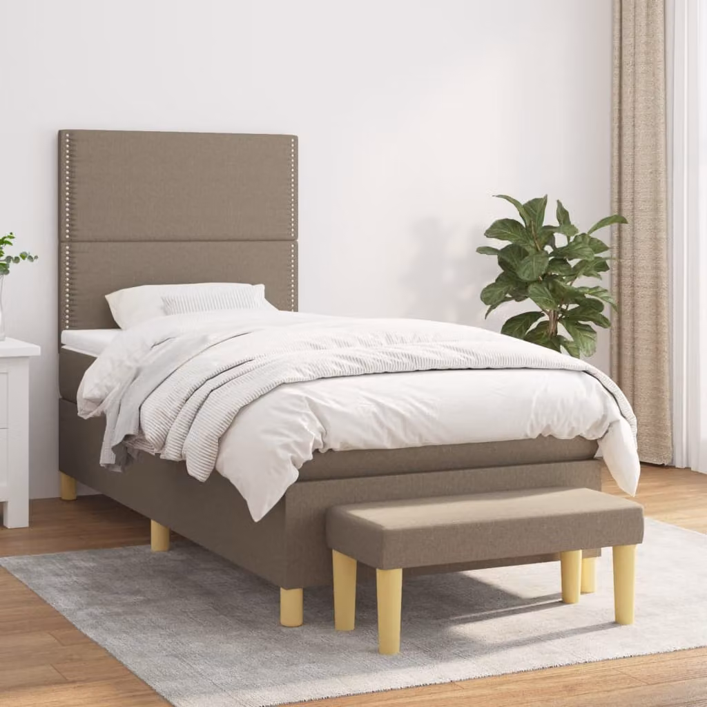 vidaXL Letto Ibrido con Giroletto a Molle e Materasso in Tessuto, Beige e Bianco, L/P/H: 90 x 190 cm – 1