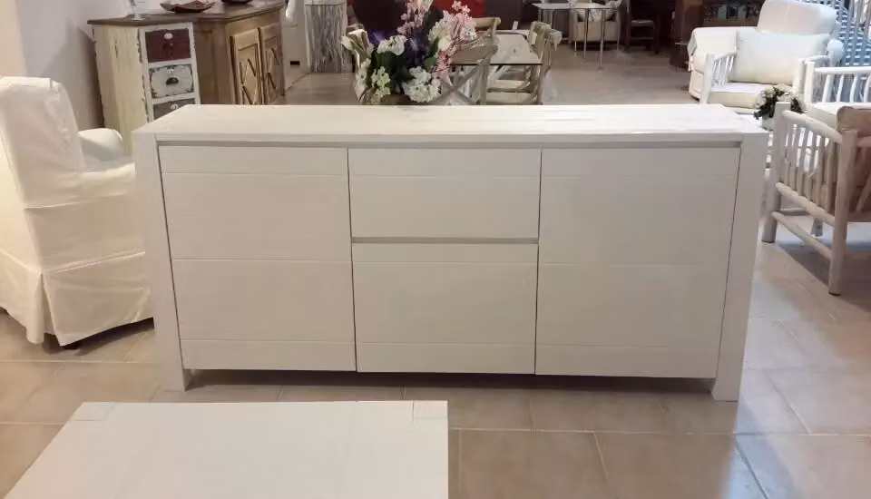 Madia moderna Mobili 2G in abete bianco spazzolato con 2 ante e 2 cassetti L: 185 cm, P: 50 cm, H: 84 cm – 3