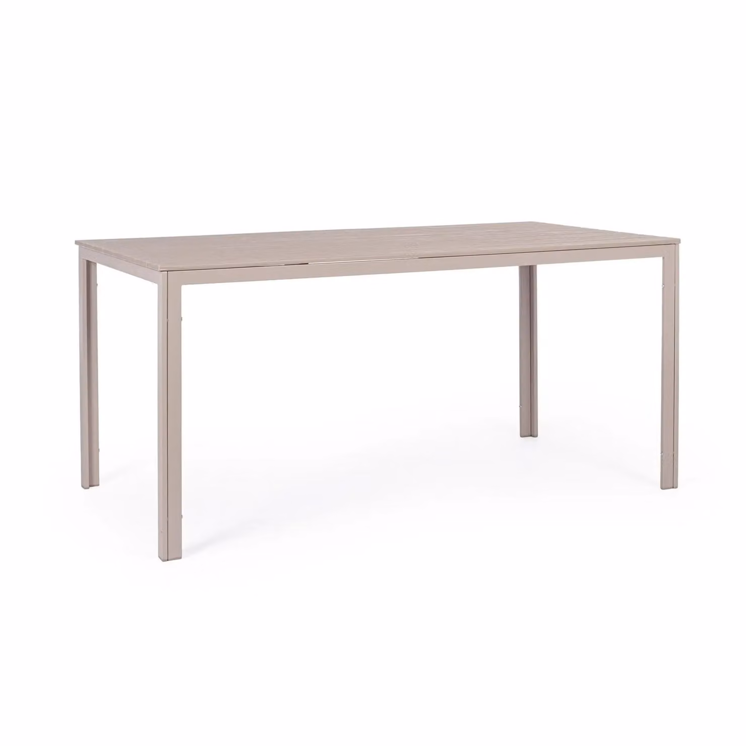 Tavolo fisso da giardino VALENCIA tortora effetto legno, struttura in acciaio, 156×78 cm