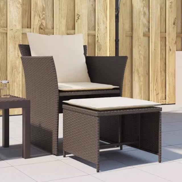 Sedia da Giardino Moderna vidaXL in Polyrattan Marrone e Bianco con Cuscini e Braccioli