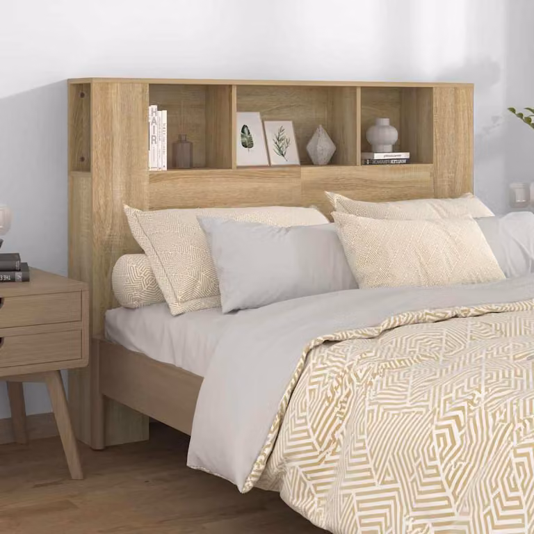 Testiera con scomparti laterali vidaXL in legno Rovere Sonoma, L 140 x P 18,5 x H 104,5 cm