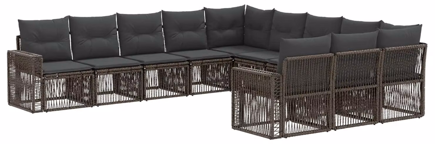Set da giardino composto da 11 pezzi, in rattan sintetico grigio e grigio scuro