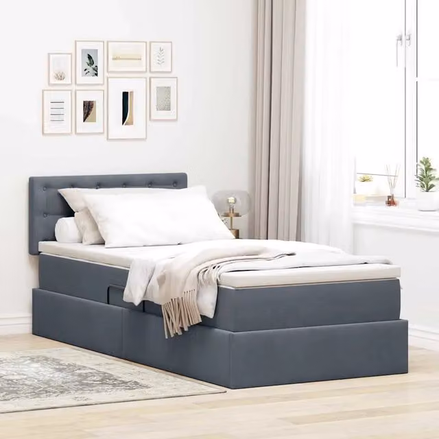 Letto con Contenitore Moderno vidaXL in Velluto Grigio L/P/H: 100 x 200 x 88 cm – 1