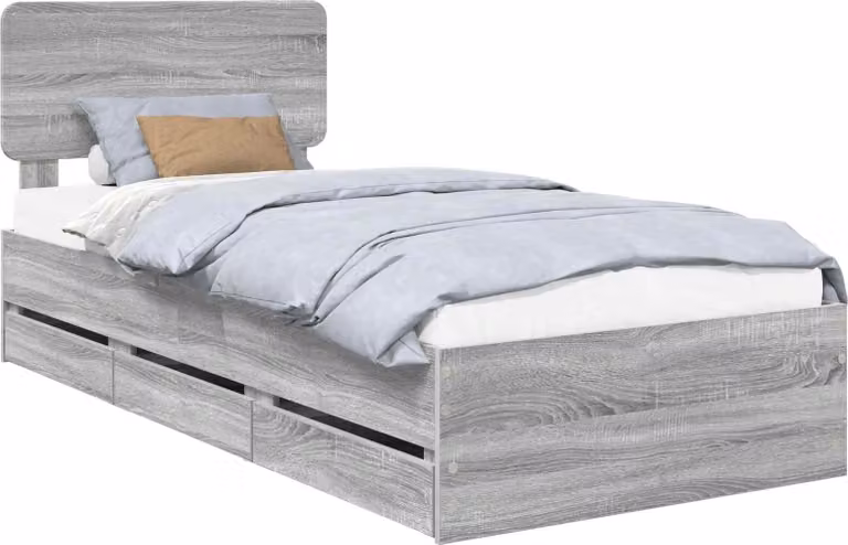 Struttura del letto con cassetto Sonoma grigia 75 x 190 cm