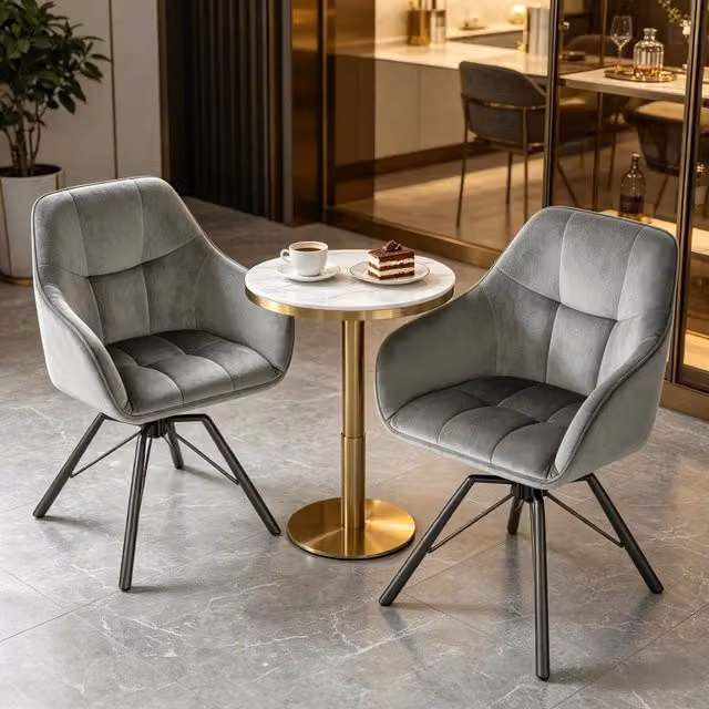 Set di 2 sedie da pranzo girevoli WISHDOR in velluto grigio con braccioli e base in metallo