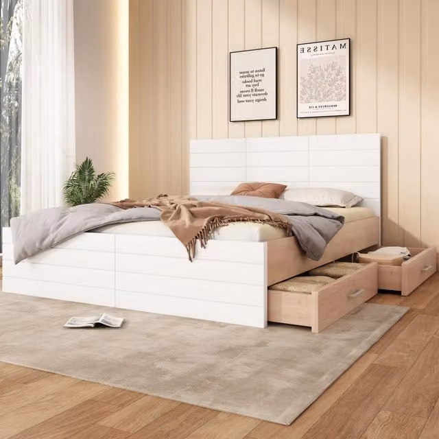 letto in legno massello e mdf bianco e rovere 145 x 207 cm