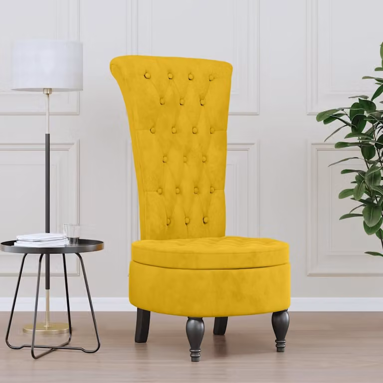 Sedia con Schienale Alto in Velluto Giallo vidaXL con Design con Bottoni e Struttura in Legno