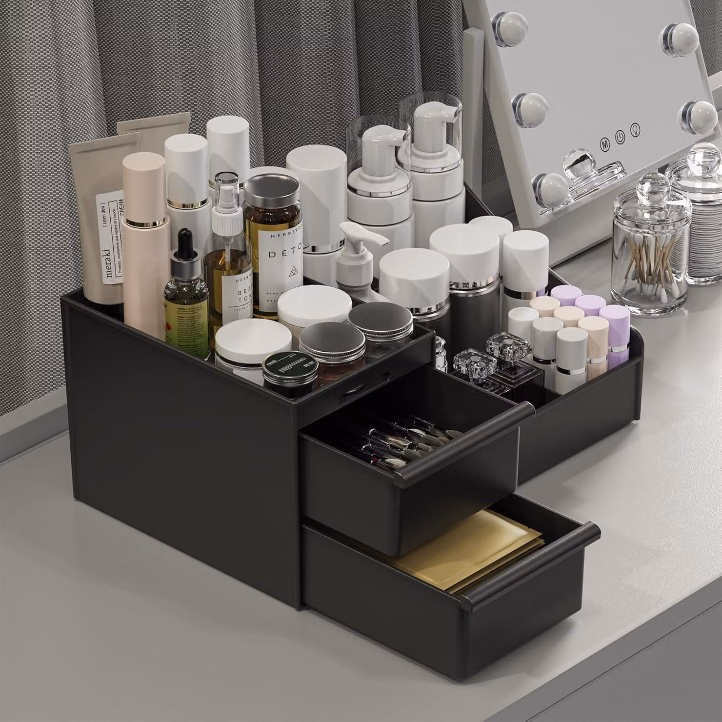 Organizzatore per cosmetici con cassetti, colore nero, in ABS, ideale per il tavolino da trucco o il bagno