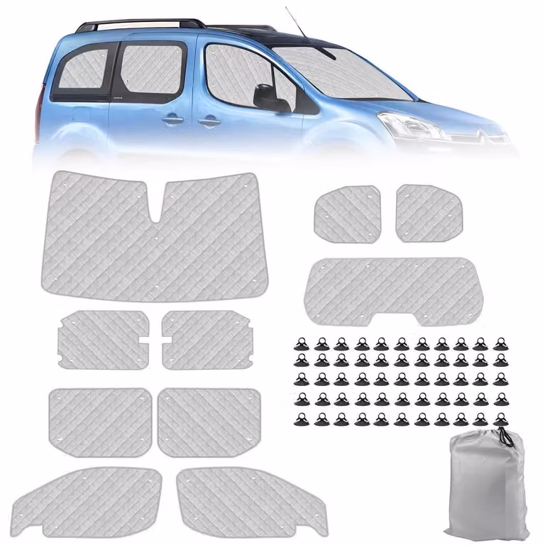 Tappetini termici per l'abitacolo, set da 10 pezzi, per Citroen Berlingo (versione corta), dal 2018 al 2026, con protezione UV e solare