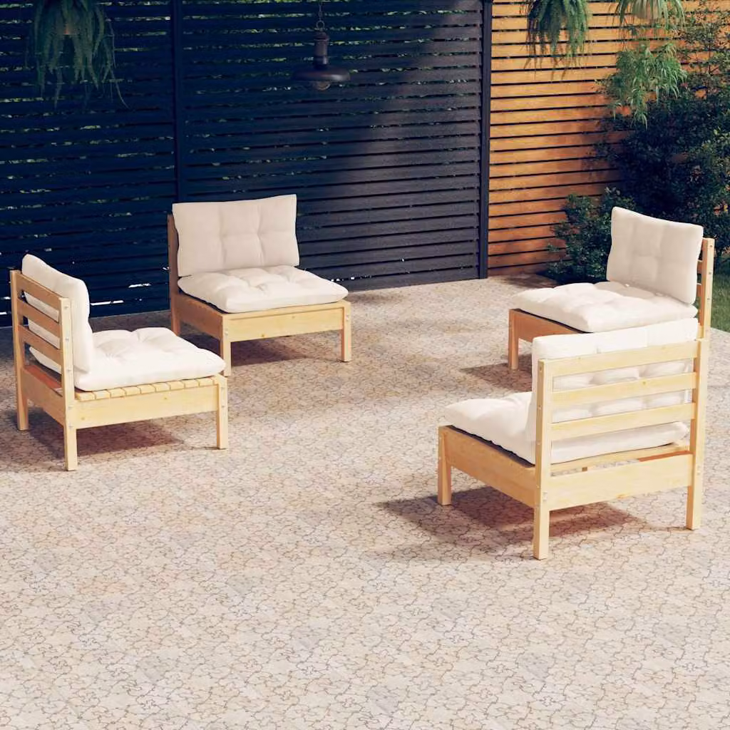Set Salotto da Giardino vidaXL in Legno di Pino con Cuscini Beige 4 Pezzi