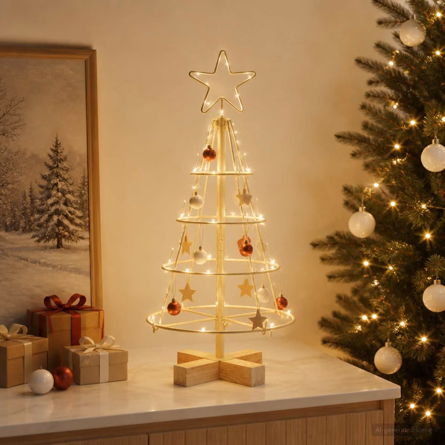 Albero di Natale a Cono vidaXL KUOPIO in Acciaio Oro, Altezza: 60 cm