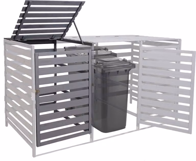 XL 1 cestino/2 cestini per rifiuti HWC-H62, contenitore per rifiuti, 114x67x97cm legno massiccio ~ grigio chiaro