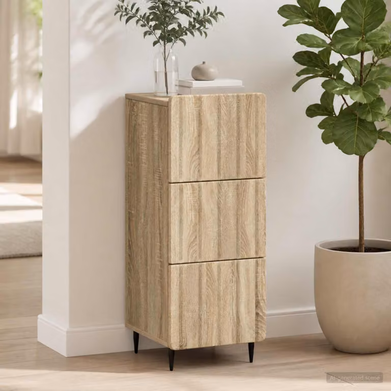 Carrello mobile con cassetti vidaXL in legno e metallo, marrone e beige, L 33 cm x P 34,5 cm x H 92 cm