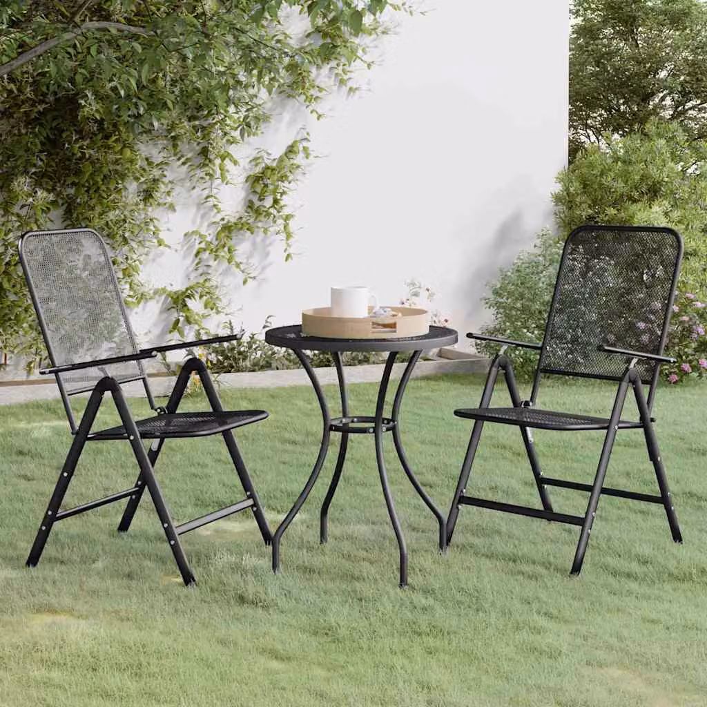 Set da pranzo per giardino vidaXL in metallo antracite composto da 3 pezzi con tavolo rotondo e sedie pieghevoli
