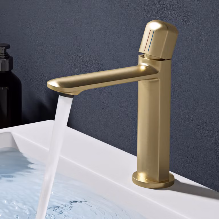 doporro Miscelatore lavabo bagno in ottone dorato, monocomando per acqua calda e fredda 20,9 cm WAO-1190