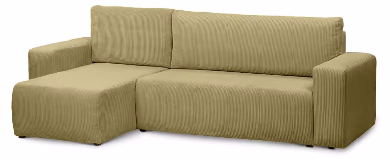 Divano angolare con funzione letto, modello Kingi, colore verde oliva