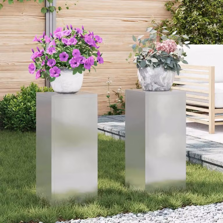 vidaXL Supporto per piante 2 pz Argento 24 x 24 x 55 cm Acciaio Inox
