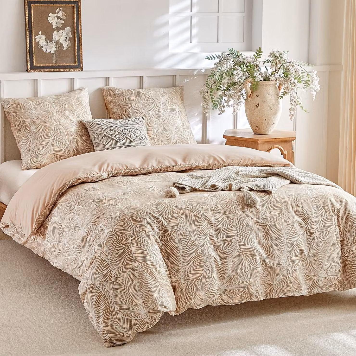 Set di biancheria da letto da 3 pezzi con motivo di foglie tropicali