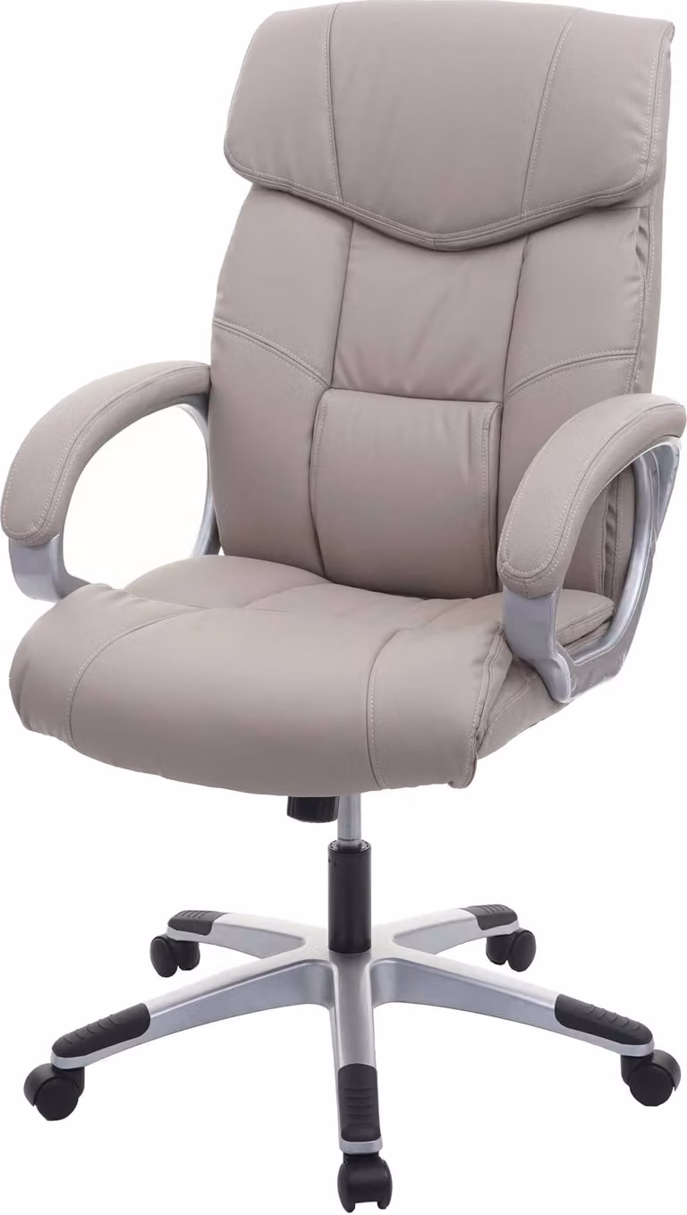 Sedia da ufficio HWC-A71, poltrona girevole, rivestita in ecopelle, certificata MVG, colore grigio tortora