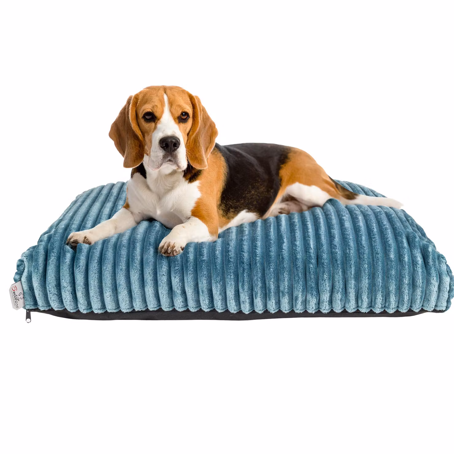 Lettino per cani Boutique ZOO L 80x64 cm | imbottitura in silicone | lavabile e antiscivolo | cuscino per cani in pelle scamosciata | blu petrolio