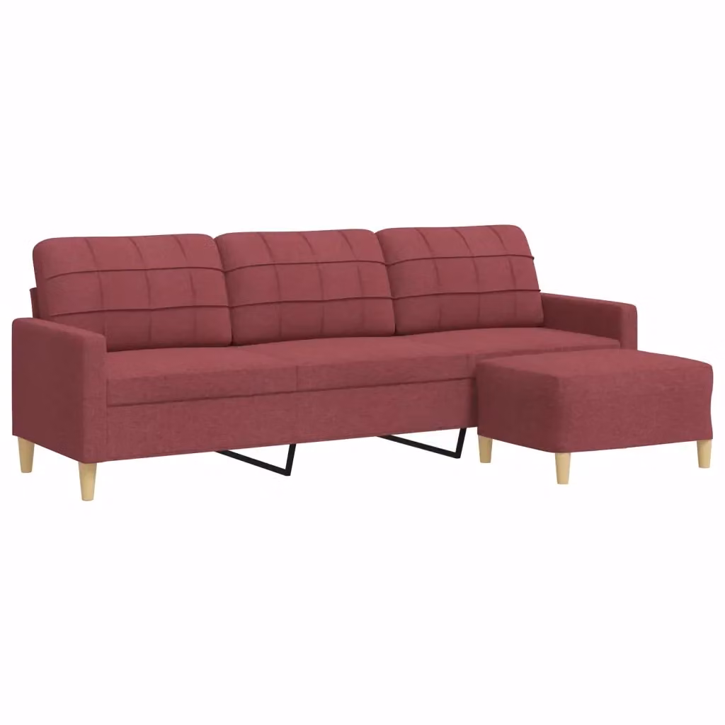 Divano a 3 posti moderno vidaXL con poggiapiedi coordinato in tessuto rosso, L: 226 cm, P: 80 cm, H: 77 cm – 2