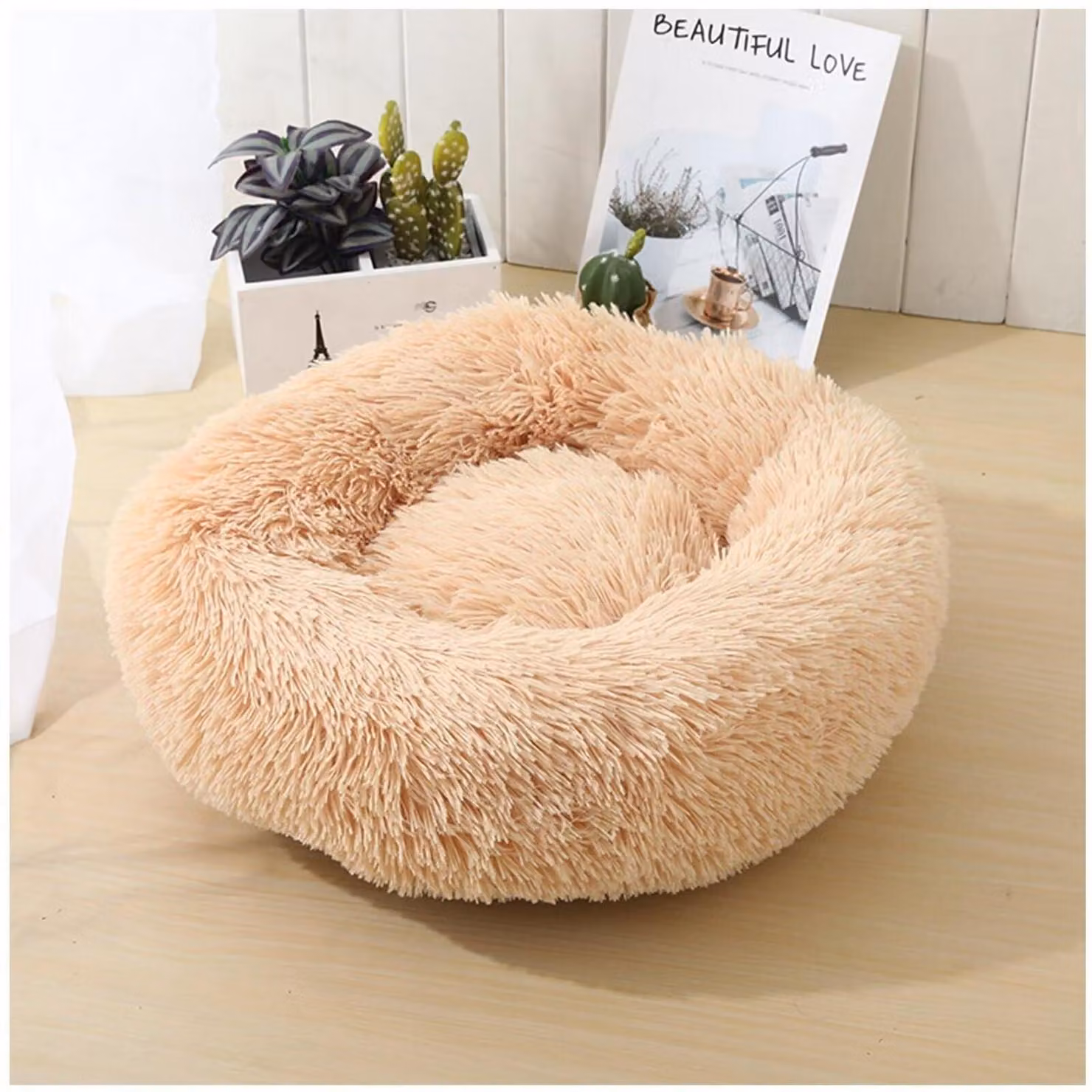 Cuccia per cani lavabile, morbida e confortevole, adatta a cani e gatti, dimensioni 60 cm, colore champagne