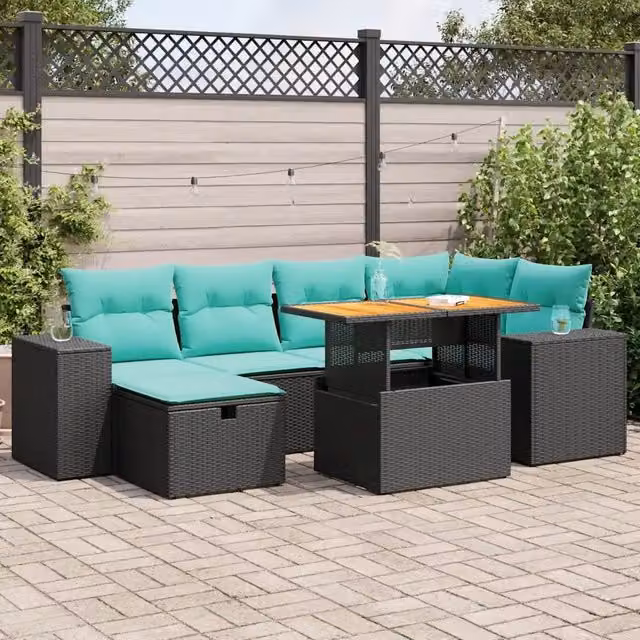 Set Divani da Giardino 7pz con Cuscini Grigio Polyrattan Acacia 3328086