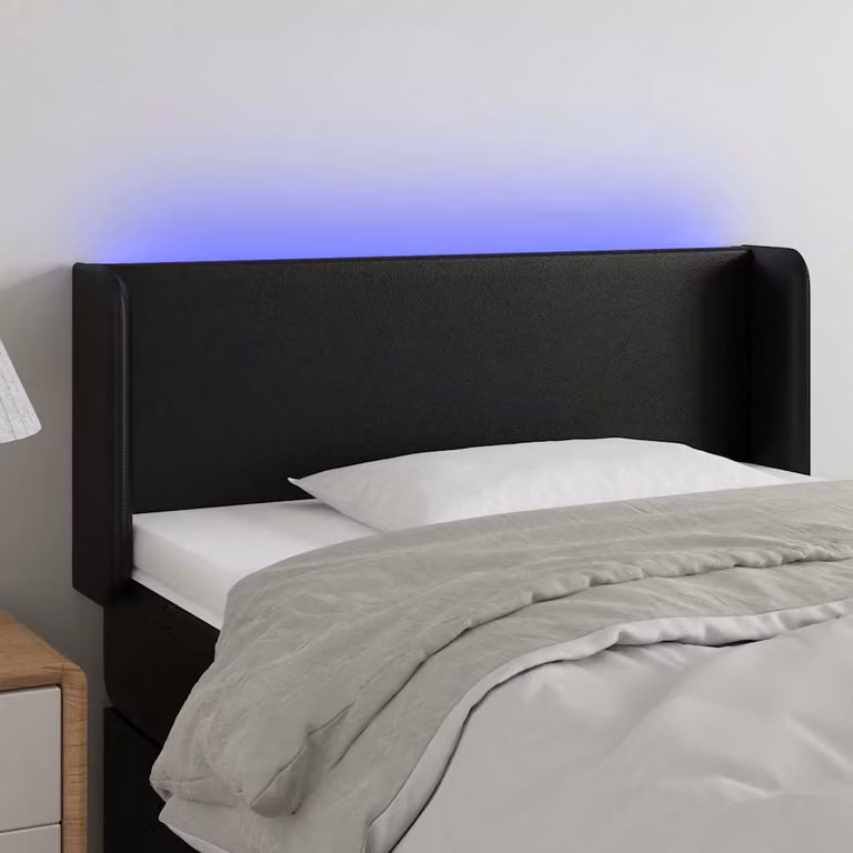 Testiera per letto vidaXL in similpelle nera con illuminazione LED e porta di ricarica USB, L 83 cm x P 16 cm x H 78/88 cm