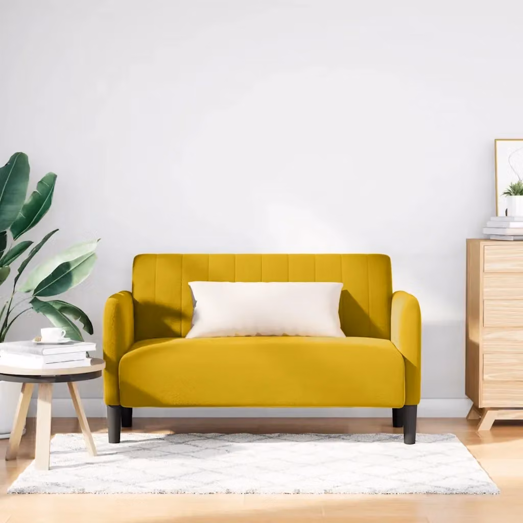 Divano da soggiorno moderno in velluto giallo L: 124 cm, P: 74 cm, H: 68 cm – 2