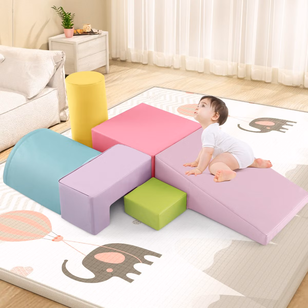 Set di blocchi rampicanti in schiuma Costway per bambini da 1 a 3 anni, struttura per arrampicata indoor viola e multicolore