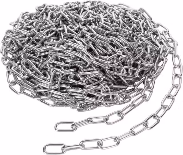 Catena in acciaio zincato a maglie corte color argento, diametro 7 mm, lunghezza 50 m