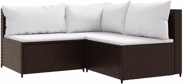Set Mobili da Giardino 3 pz con Cuscini in Polyrattan Marrone CFW3196160