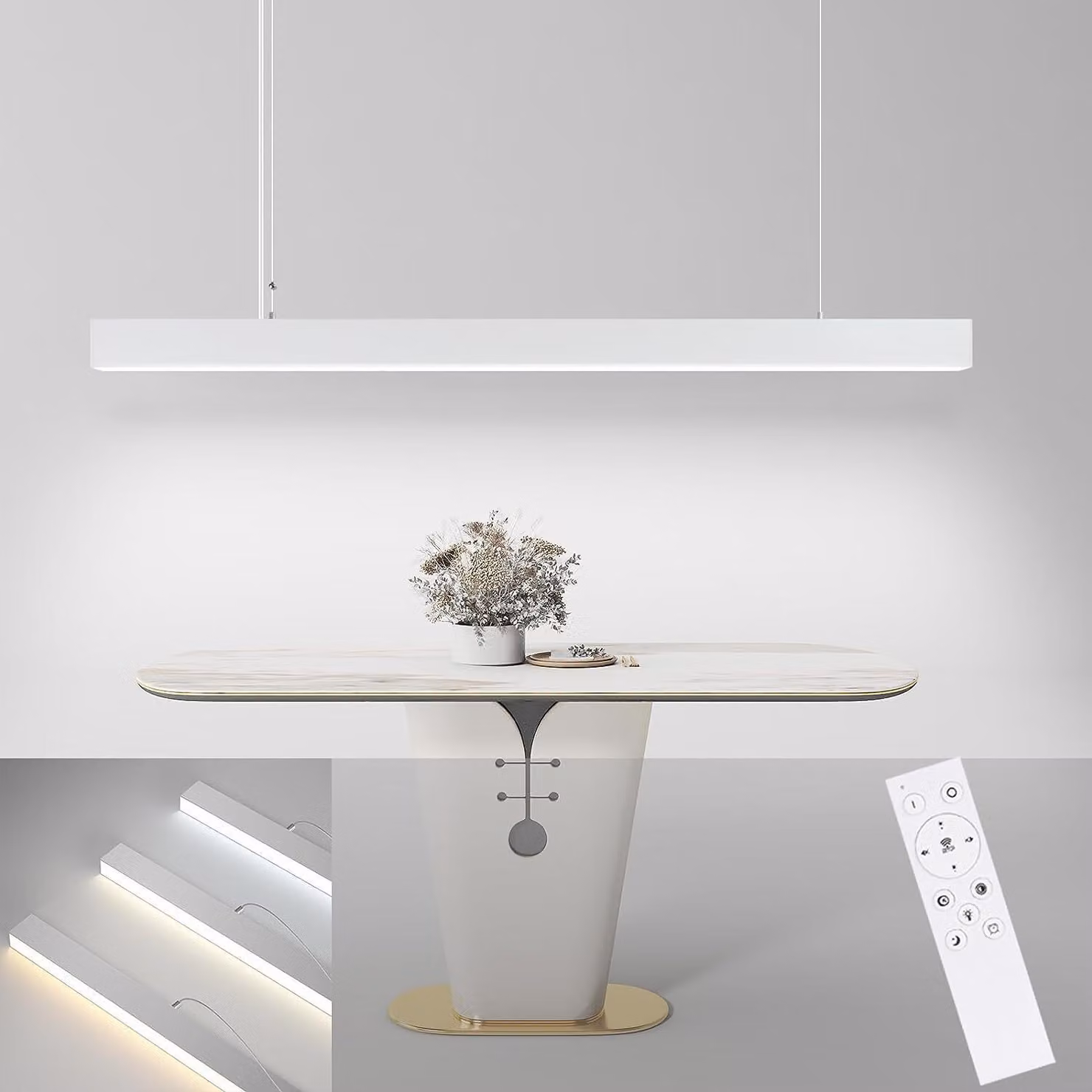 ZMH lampada a sospensione tavolo da pranzo LED luce a sospensione dimmerabile moderna lunga tavolo da pranzo lampada da ufficio bianco con telecomando altezza regolabile soggiorno sala da pranzo