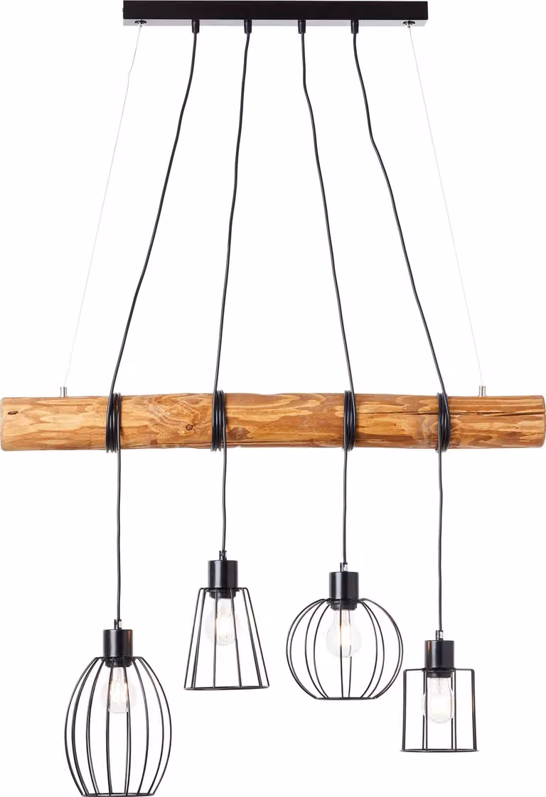 BRILLIANT Lampada a sospensione Keyla a 4 luci nero/colore legno nero/colore legno 99549/76