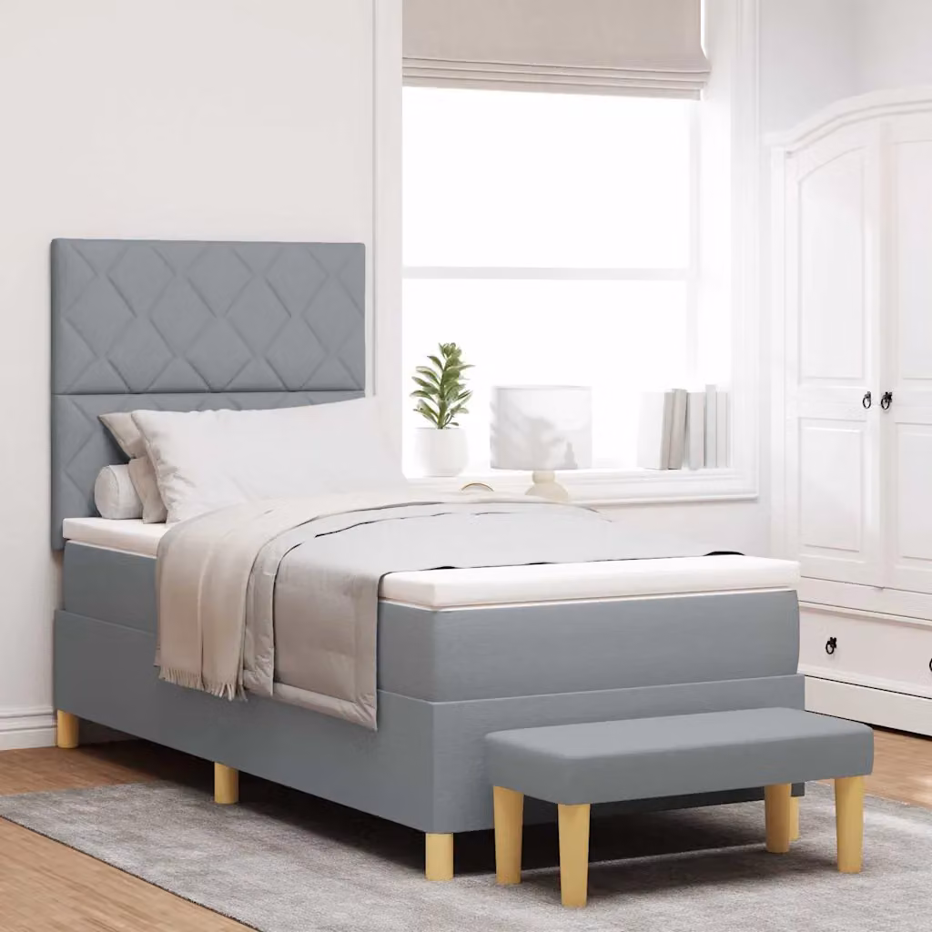 Letto a molle con cuscino vidaXL in tessuto grigio, L 90 x P 190 cm
