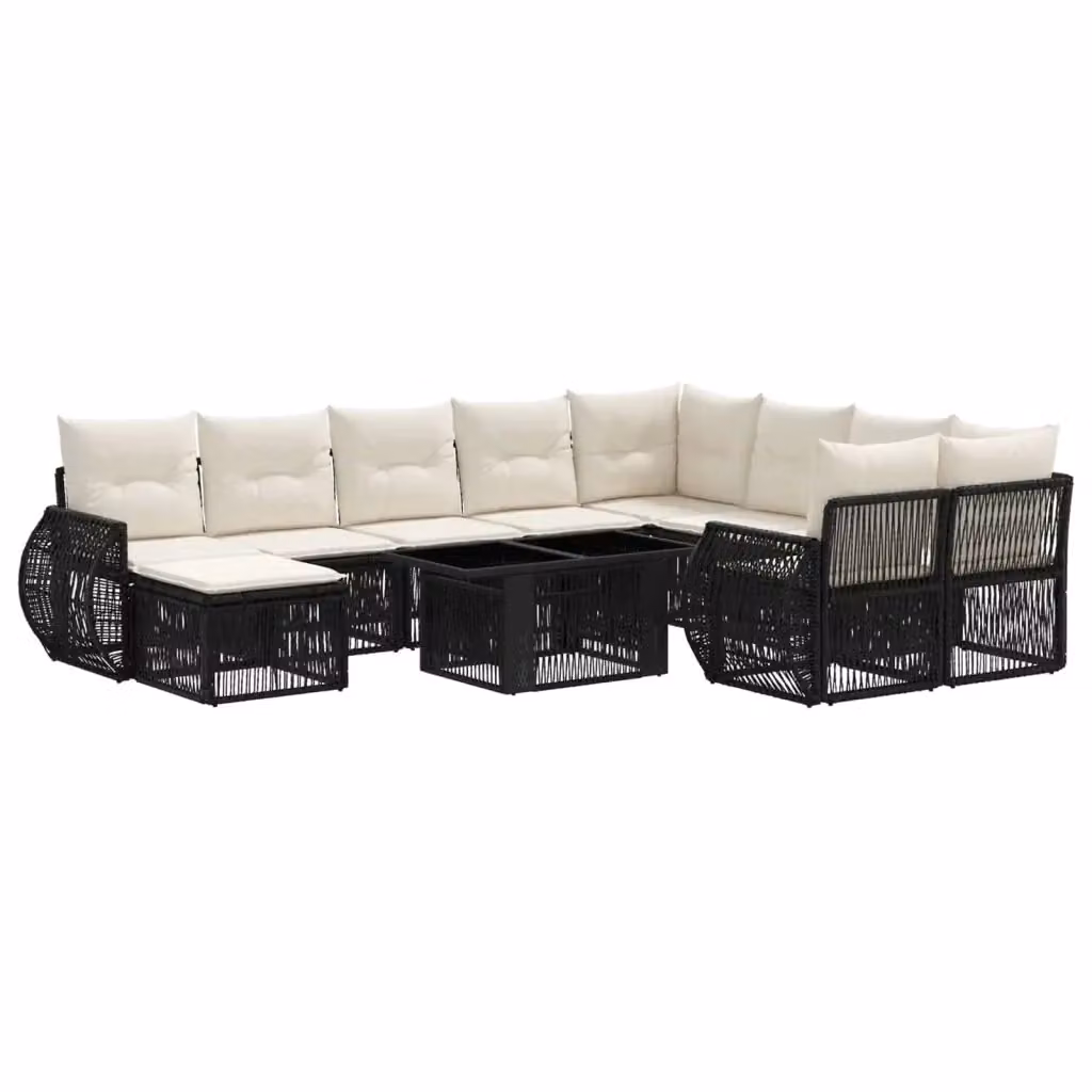 Set Divano da Giardino vidaXL 11 Pezzi in Polyrattan Nero e Bianco con Cuscini e Tavolino da Esterno – 2