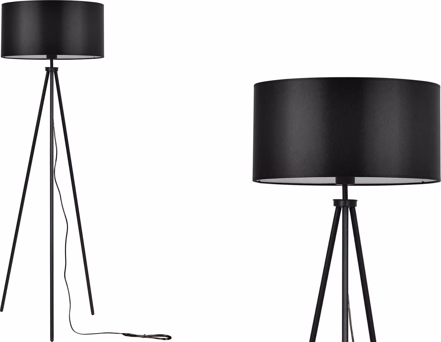 Light-Home Lampada da terra moderna con paralume - Lampada da terra per il soggiorno, la camera da letto e l'ufficio - Lampada industriale a tre gambe - Nero & Nero