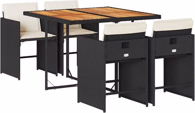 Set da Pranzo da Giardino 5 pz | Set Salotto da Giardino Nero con Cuscini in Polyrattan