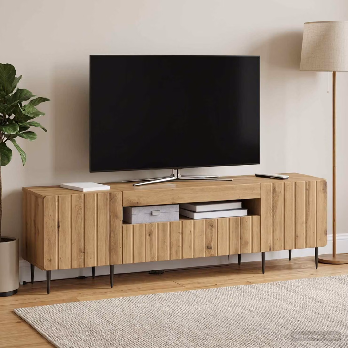 Mobile TV LED vidaXL ZWOLLE in Rovere Artigianale Marrone, L: 153 cm, P: 35 cm, H: 43 cm