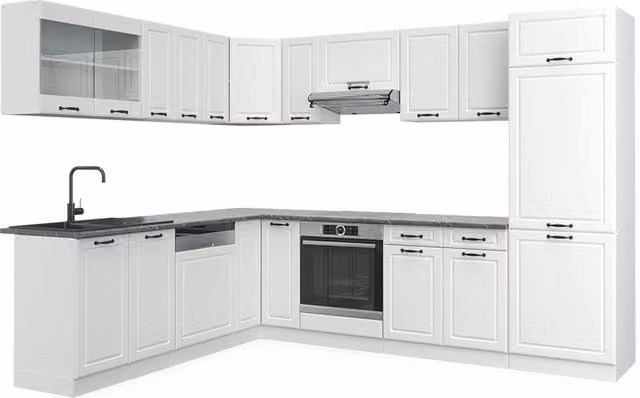 Cucina angolare completa R-Line Vicco Bianco rustico L 287 x 227 cm senza piano di lavoro
