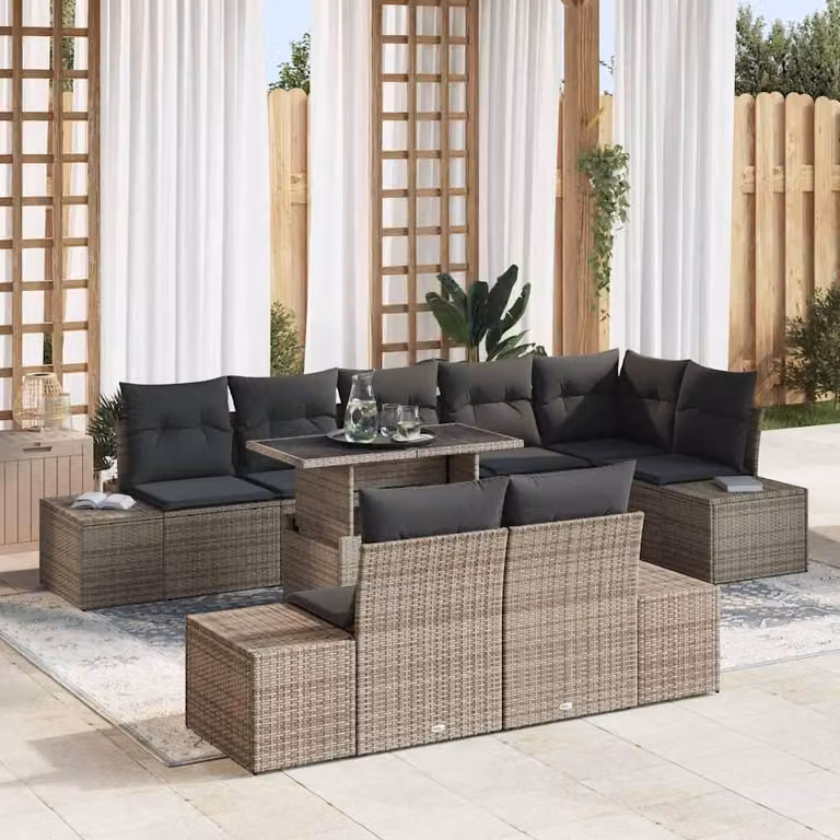 Maison Exclusive - Set da giardino composto da 9 pezzi, divano, colore grigio, realizzato in rattan sintetico