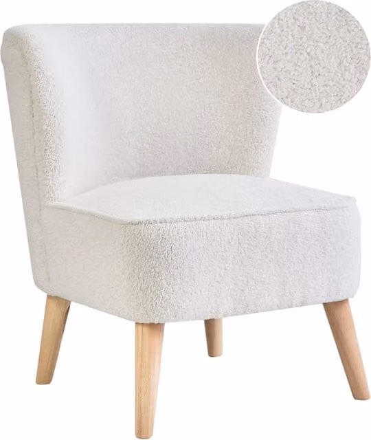Poltrona Tessuto Boucle bianco sporco Rivestimento in gomma Gambe in legno Soggiorno senza braccioli