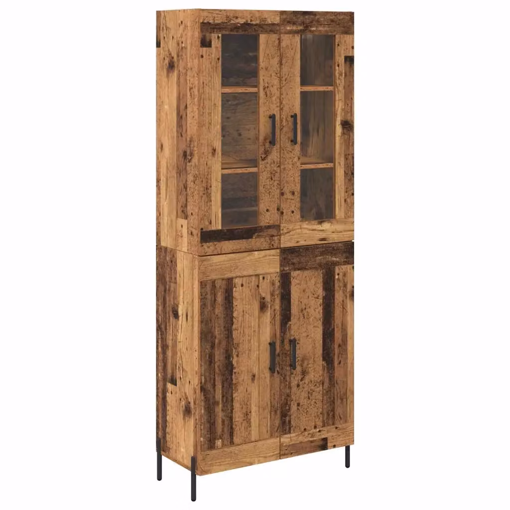 Credenza vidaXL in legno effetto legno vecchio marrone con ante in vetro, stile minimalista, L/P/H: 69,5 x 34 x 180 cm – 2