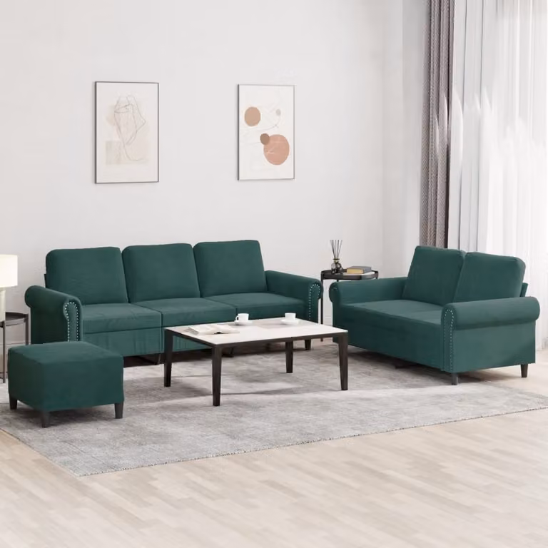 Maison Exclusive - Set divano a 3 pezzi con cuscini in velluto verde scuro